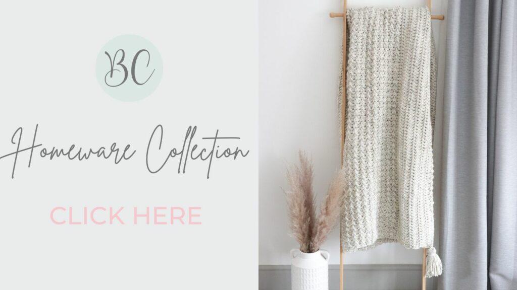 Blanket hung up in a home with the Bella Coco Homeware Collection advertised to the left.