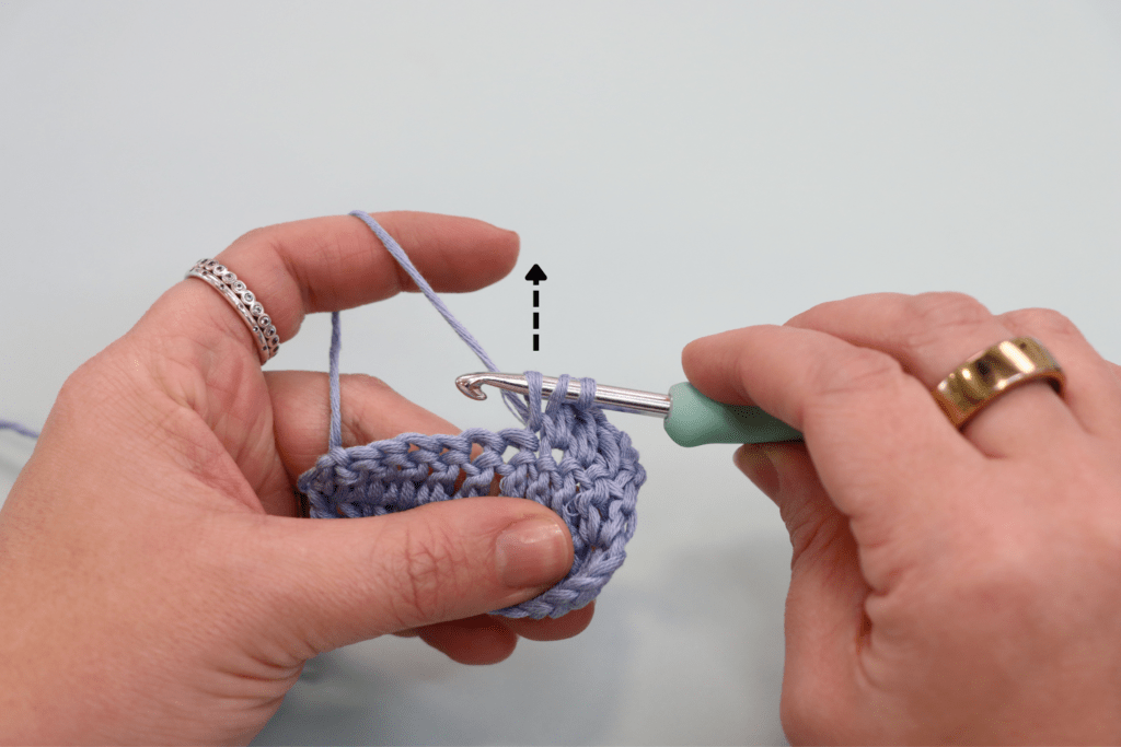An image showing the golden loop with 'lifters' crochet tension