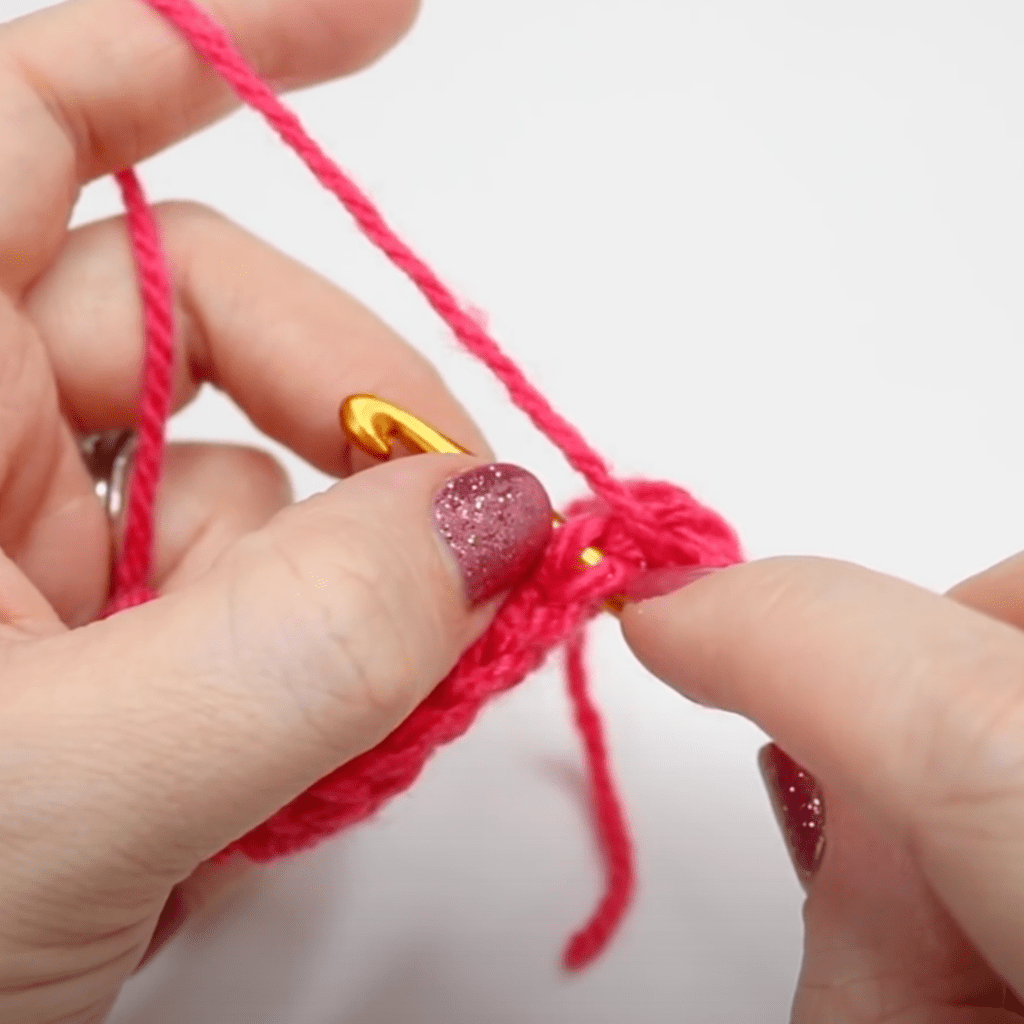Insert your hook into the next stitch, there will be a V on your hook.