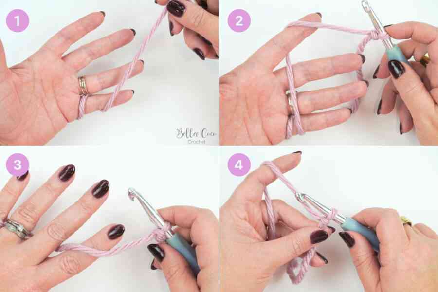 step by step of how to hold your yarn