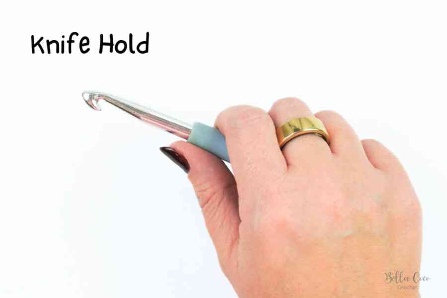 holding the crochet hook in knife hold