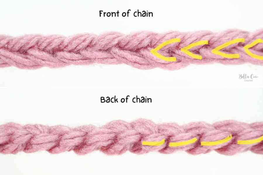crochet chain front and back with annotation