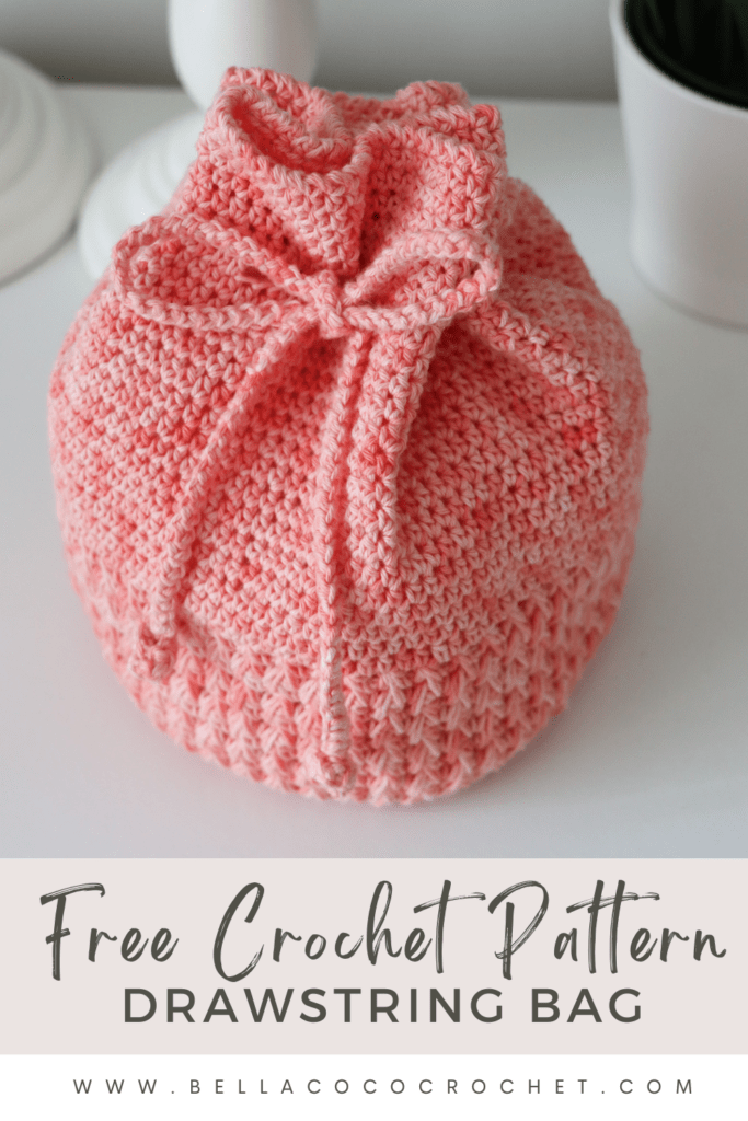 Top view of the crochet drawstring bag.