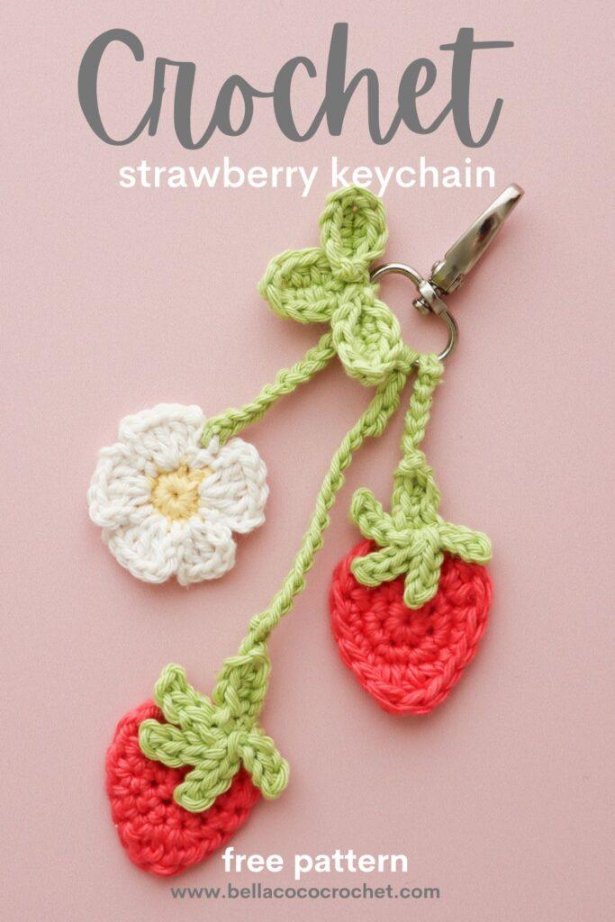 crochet strawberry keychain