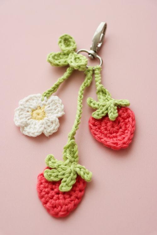 crochet strawberry keychain